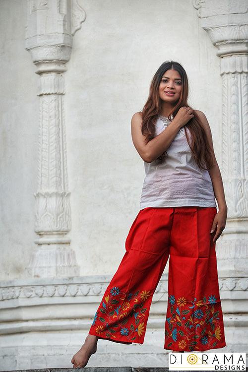 Kantha Stitch Hand Embroidered Cotton Palazzo