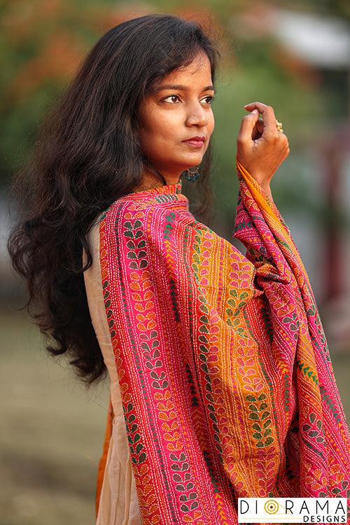 Kantha Stitch Hand-Embroidered Dupatta