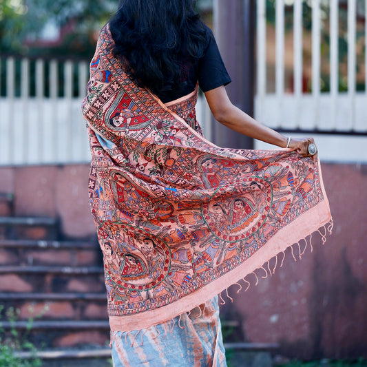 Madhubani Handpainted "Shibori Dyed" Linen Saree