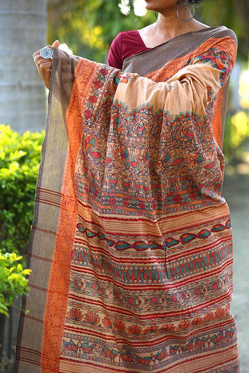 Cotton Hand painted Madhubani Saree