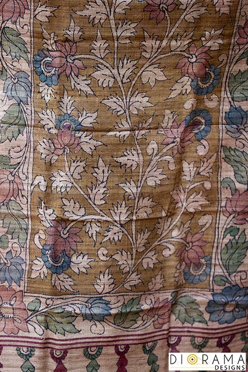 Kalamkari Tussar Ghicha Handloom Silk Hand painted Dupatta