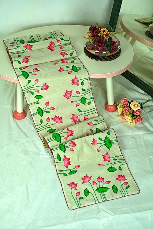 Handpainted Pichwai Chanderi Silk Table Runner