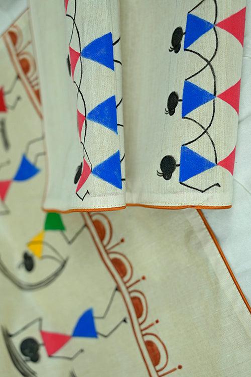 Handpainted Chanderi Silk Warli Table Runner