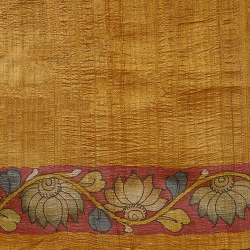 Kalamkari Hand-painted Color Block Tussar Silk Saree