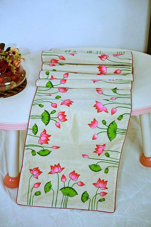 Handpainted Pichwai Chanderi Silk Table Runner & Mats