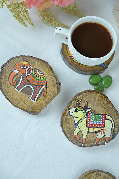 Teak Wood Handpainted Wilderness Coasters- Set of 4