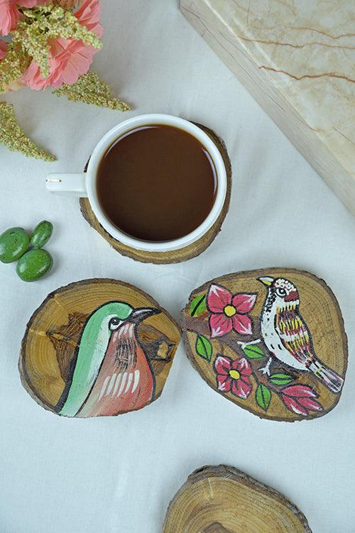 Teak Wood Handpainted Wings Coasters- Set of 4