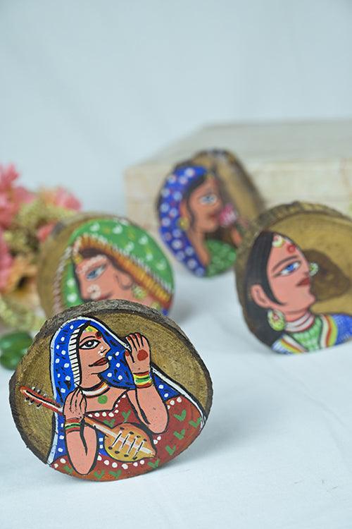 Teak Wood Handpainted Art Coasters- Set of 4