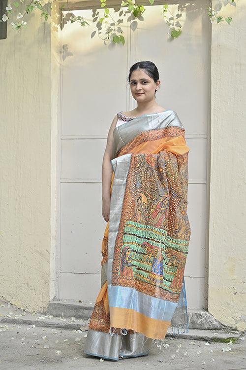 Madhubani Natural Tussar Silk Hand-painted Saree