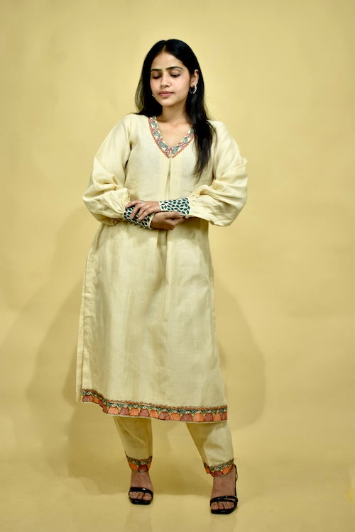 Chanderi Madhubani Hand-painted Kurta Pant Set