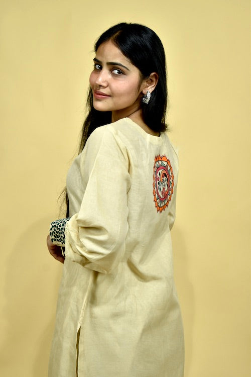 Chanderi Madhubani Hand-painted Kurta Pant Set