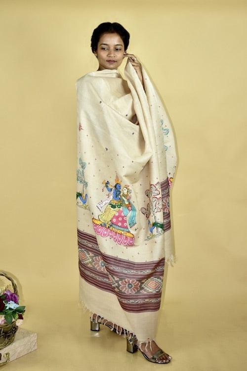 Pattachitra Ikkat Handpainted "Krishna Priya" Dupatta
