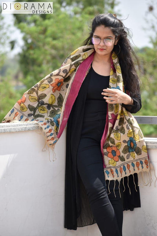 Kalamkari Hand-Painted Cotton Stole
