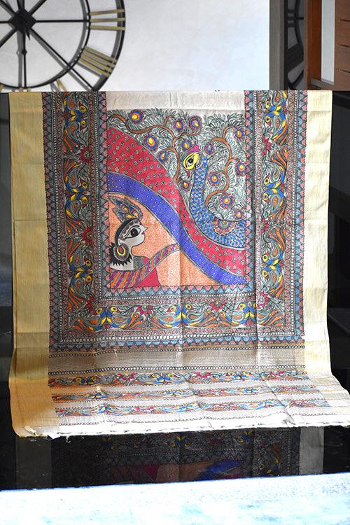 Modal Silk Hand painted Madhubani Saree