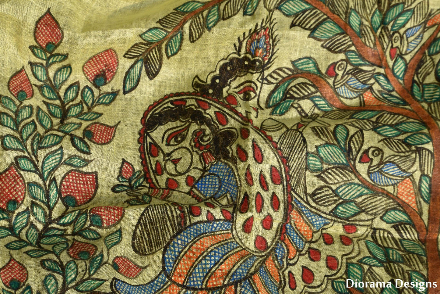 Handpainted Madhubani Linen Radha Krishna Dupatta