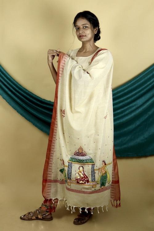 Pattachitra "Palki" Handpainted Cotton Dupatta