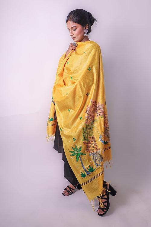 Pattachitra Hand-painted Munga Silk Dupatta