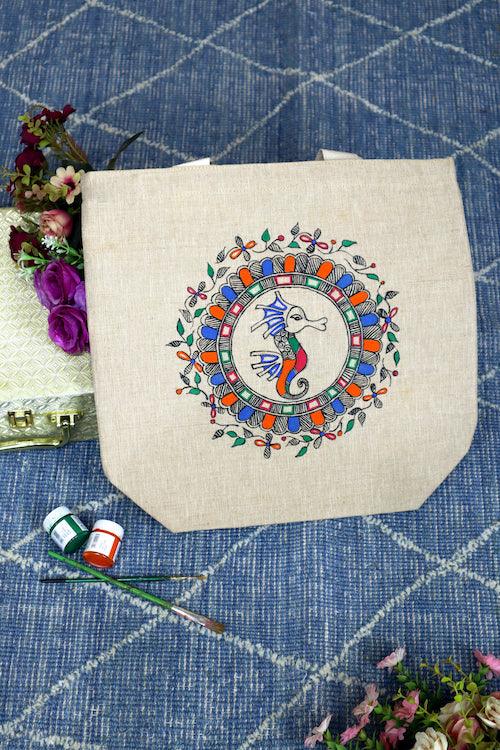 Nature's Palette Handpainted Cotton Jute Tote Bag