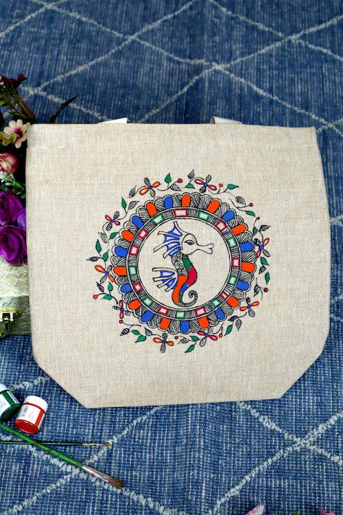 Nature's Palette Handpainted Cotton Jute Tote Bag