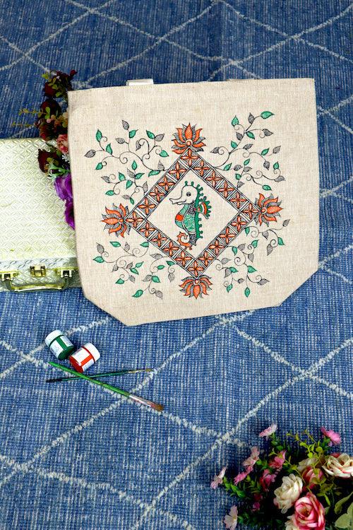 Eco-Chic Handpainted Cotton Jute Tote Bag