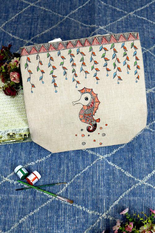 Madhubani Muse Handpainted Cotton Jute Tote Bag