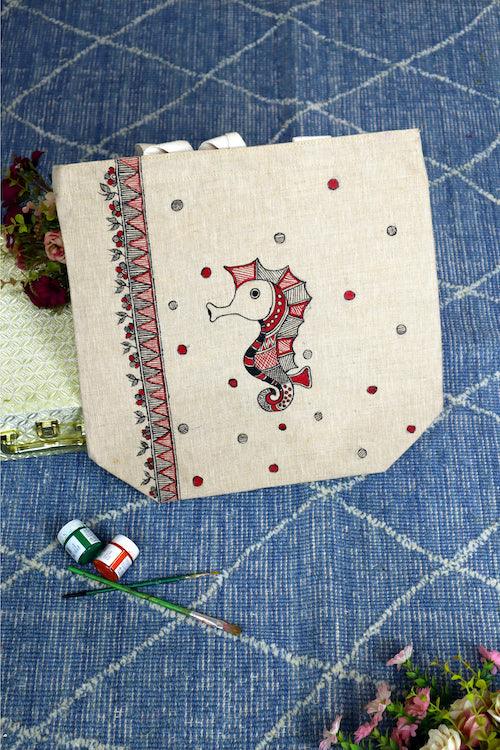 Bohemian Beauty Handpainted Cotton Jute Tote Bag