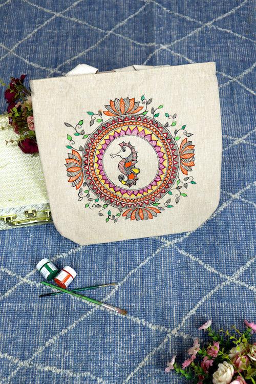 Storyteller's Handpainted Cotton Jute Tote Bag