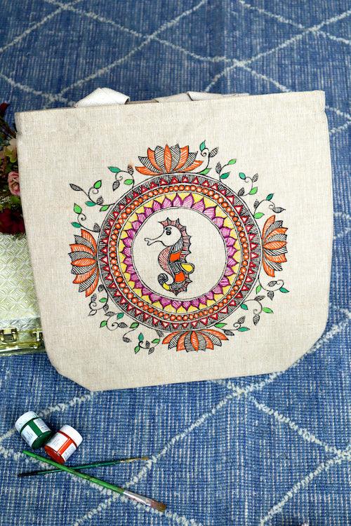 Storyteller's Handpainted Cotton Jute Tote Bag