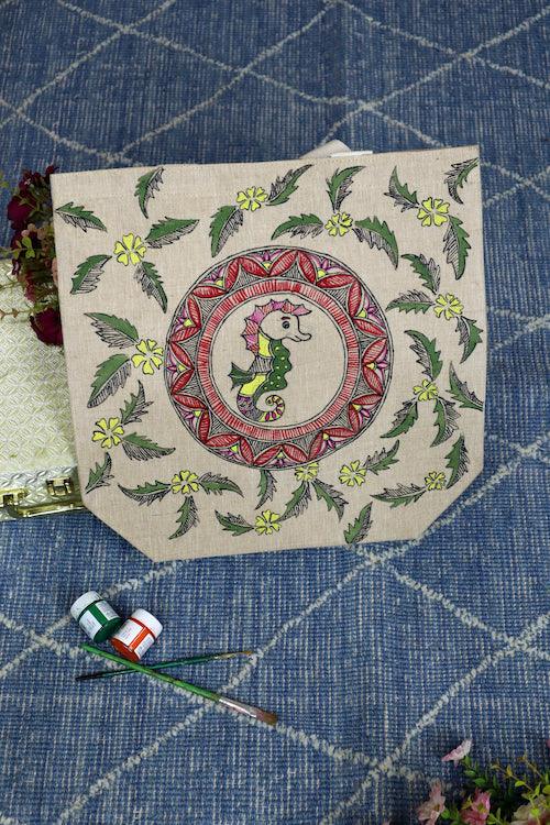 Ethereal Essence Handpainted Cotton Jute Tote Bag