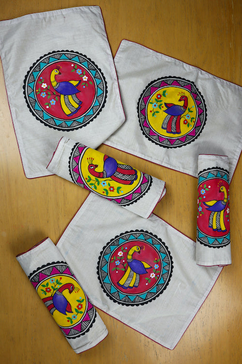 Madhubani Handpainted Chanderi Table Mats