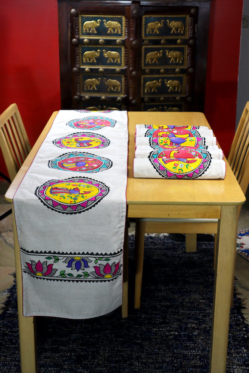 Madhubani Handpainted Chanderi Table Runner