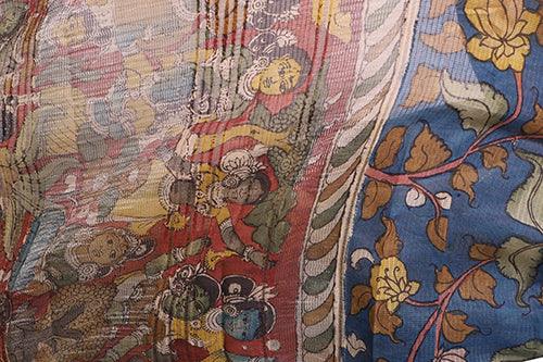 Kalamkari Hand-Painted Maheshwari Silk Saree