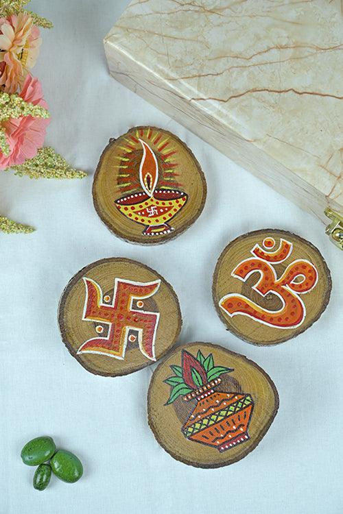 Teak Wood Handpainted Devotion Coasters- Set of 4