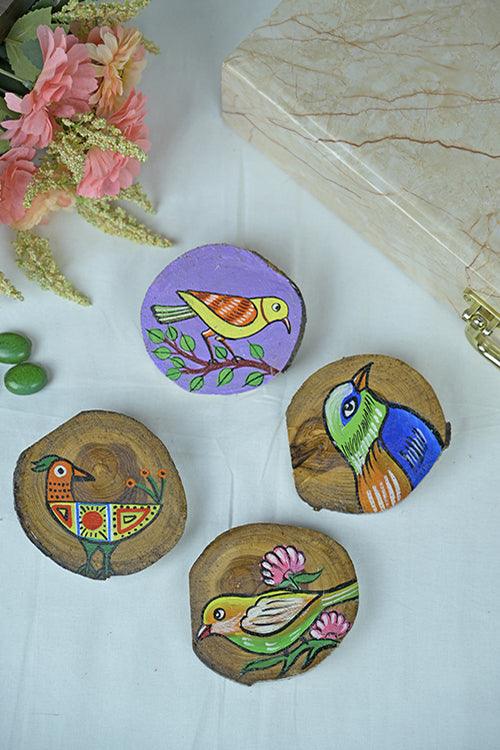 Teak Wood Handpainted Chirping Coasters- Set of 4