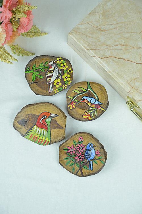 Teak Wood Handpainted Nestling Coasters- Set of 4