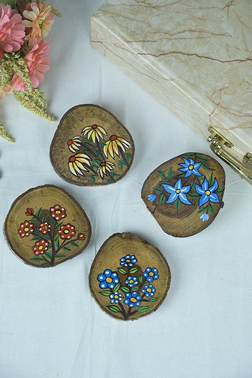 Teak Wood Handpainted Blossom Coasters- Set of 4