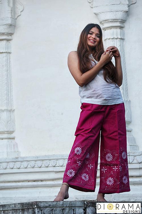 Kantha Stitch Hand Embroidered Cotton Palazzo