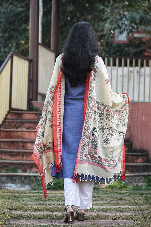 Madhubani Hand-painted Cotton Dupatta