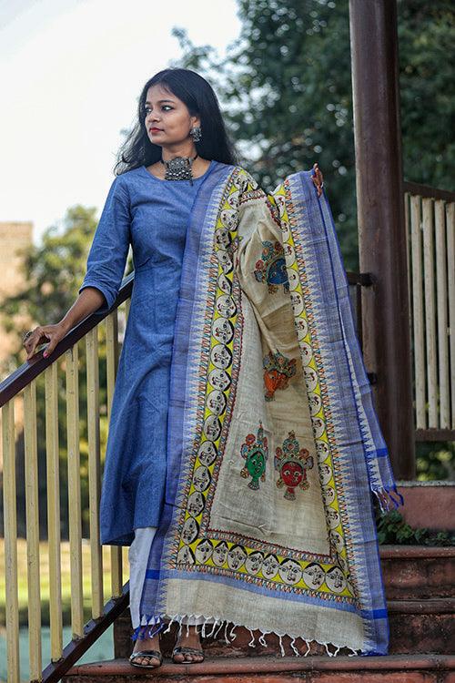 Madhubani Hand-painted Cotton Dupatta