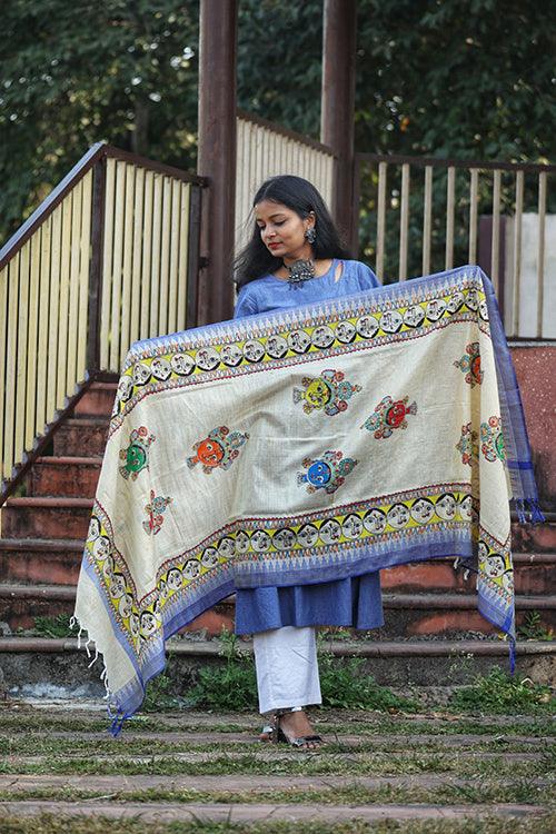 Madhubani Hand-painted Cotton Dupatta