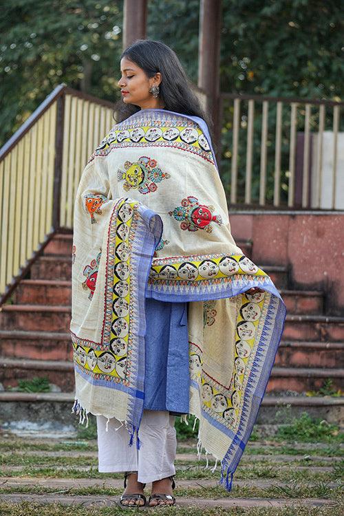 Madhubani Hand-painted Cotton Dupatta