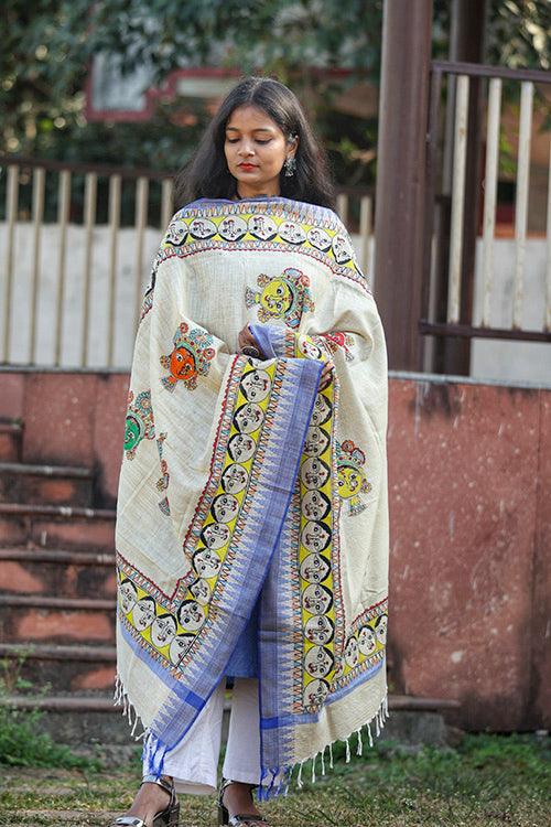 Madhubani Hand-painted Cotton Dupatta