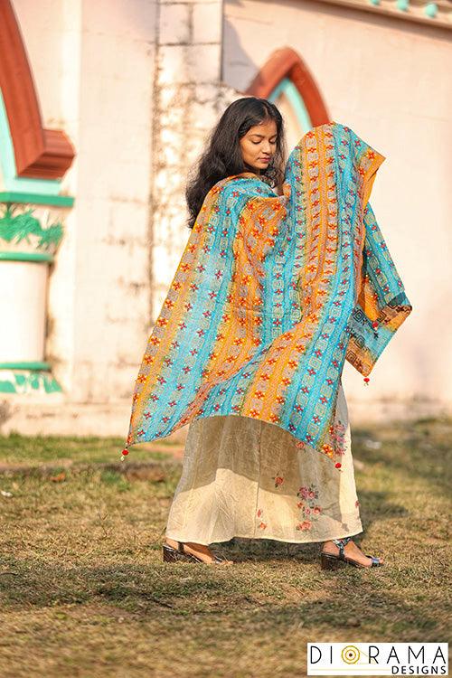 Kantha Stitch Hand-Embroidered Dupatta