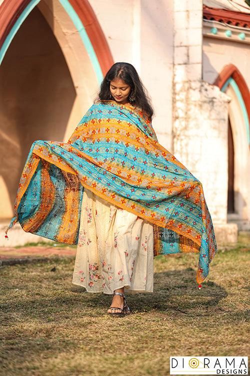 Kantha Stitch Hand-Embroidered Dupatta