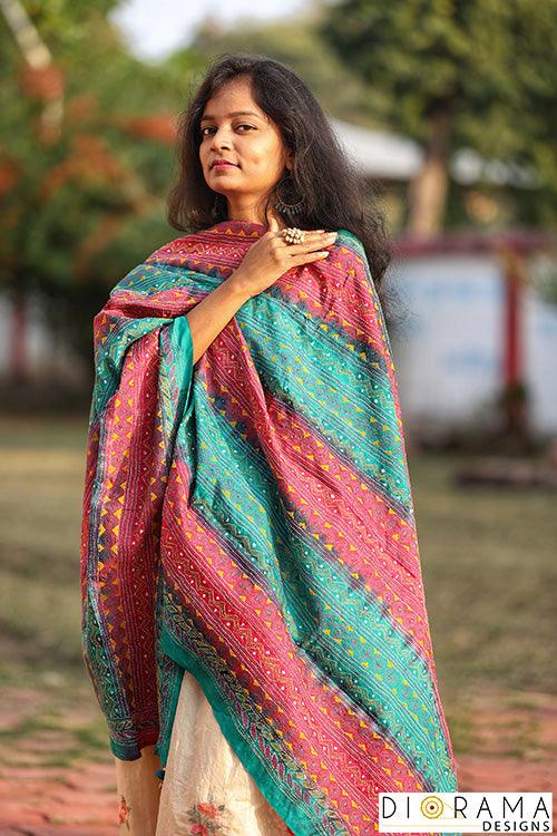 Kantha Stitch Hand-Embroidered Dupatta