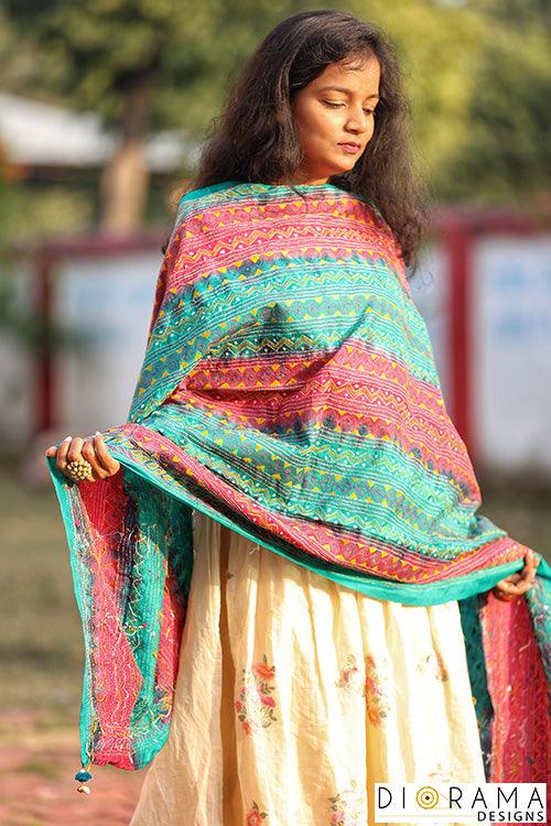 Kantha Stitch Hand-Embroidered Dupatta