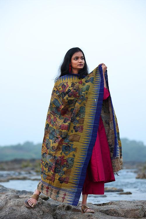 Kalamkari Handpainted Tribal Life Dupatta