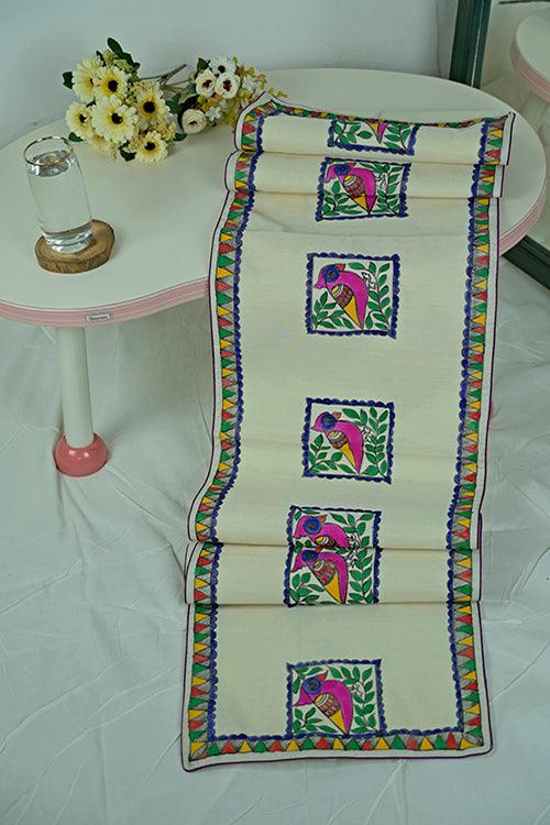 Chanderi Silk Handpainted Madhubani Table Runner