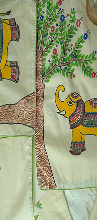 Chanderi Silk Handpainted Elephant Table Mat