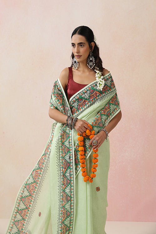 "Ambuja" Handpainted Pure Linen Saree